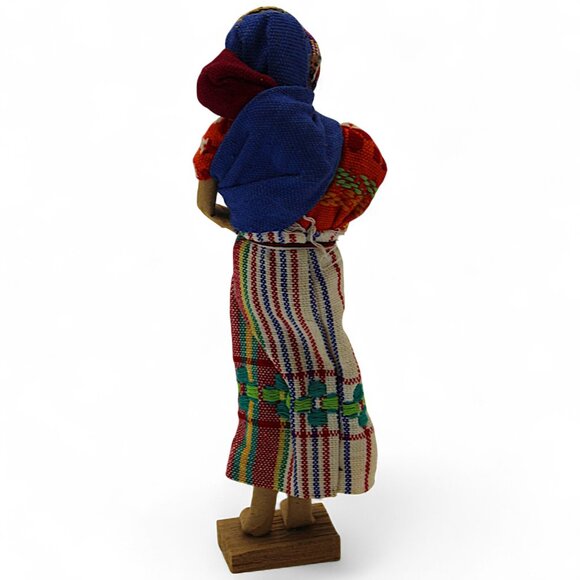 Vintage Guatemalan Handcrafted Wooden Doll In Traditional Attire - Picture 4 of 6
